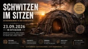 Männer beim Schwitzen im Sitzen in der Hitzacker-Schwitzhütte.