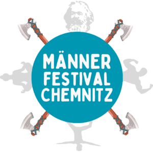 Männerfestival Chemnitz Logo mit Äxten und Baum.