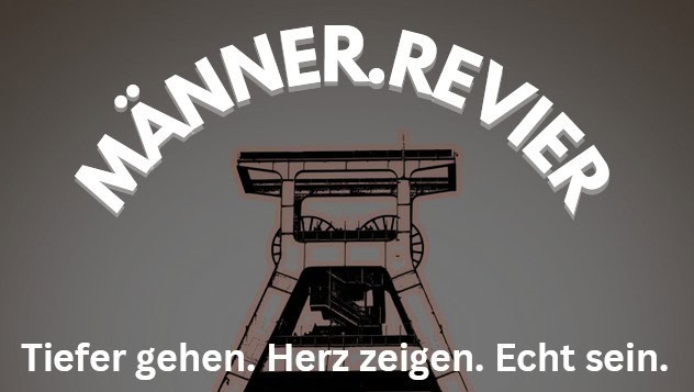 Männer.Revier Logo mit Bergmannsfigur und Slogan.