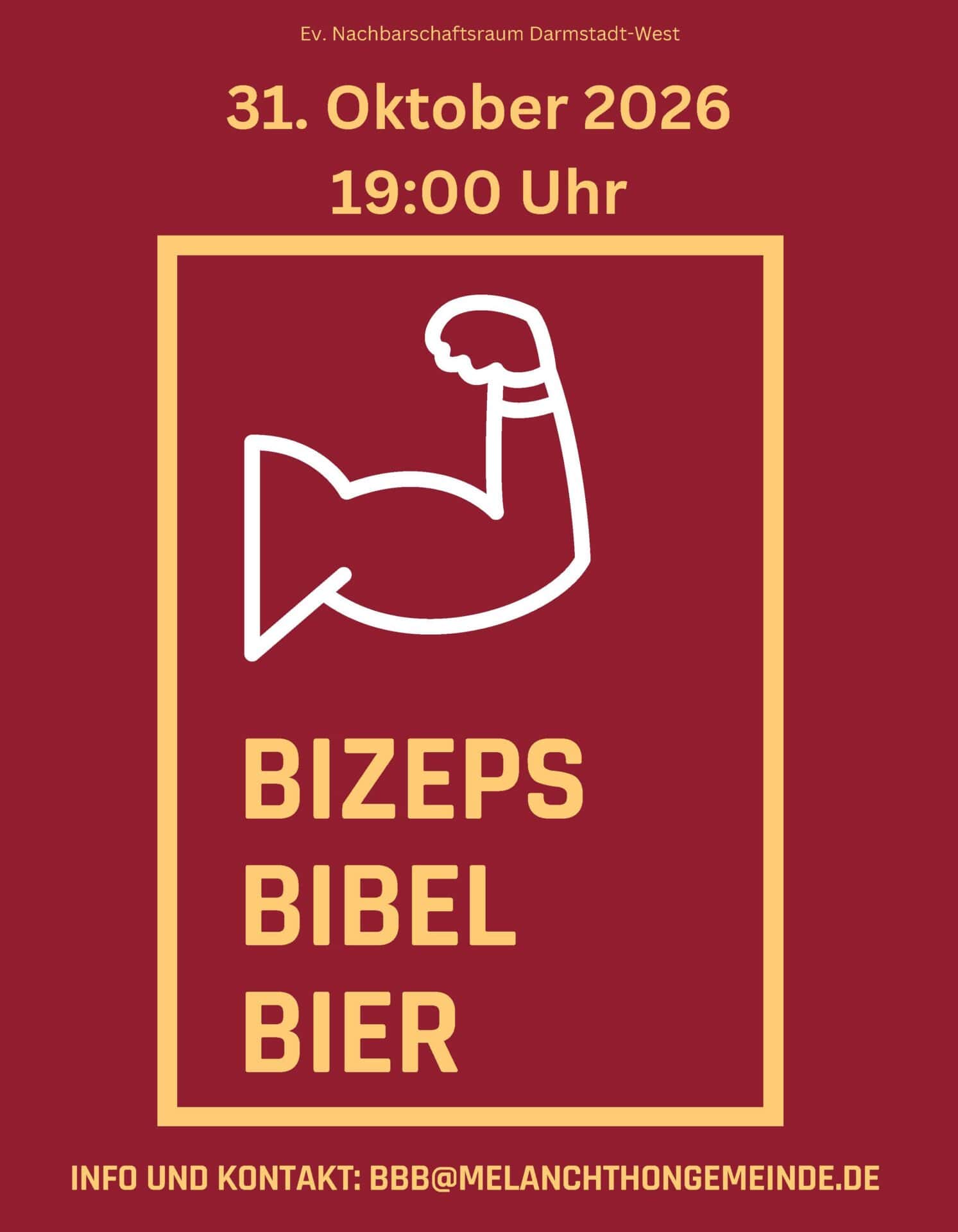 Eventposter für Bizeps, Bibel, Bier am 31. Oktober 2026 in Darmstadt.
